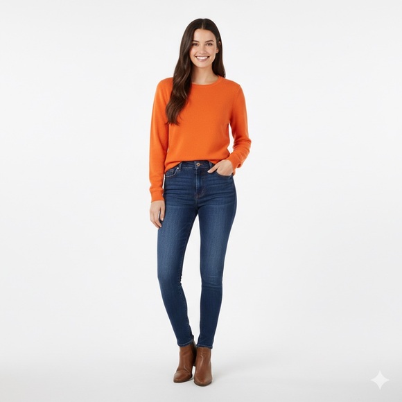 Charter Club Luxury Women’s 100% Cashmere Crew Neck Sweater Orange Medium - Picture 2 of 9